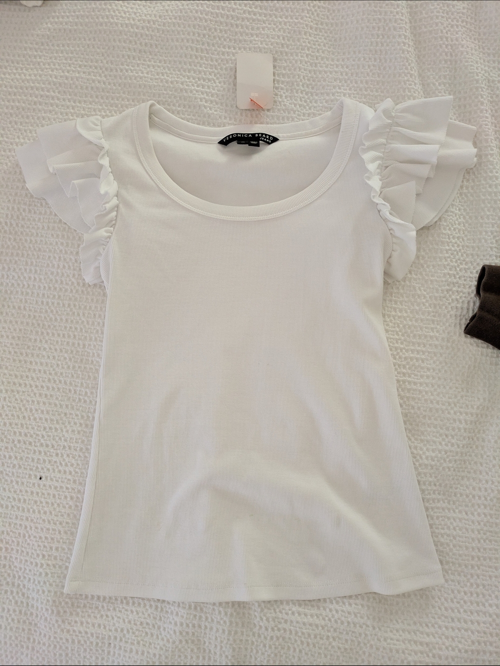 Veronica Beard White Ribbed Top with Brand Label S Xs